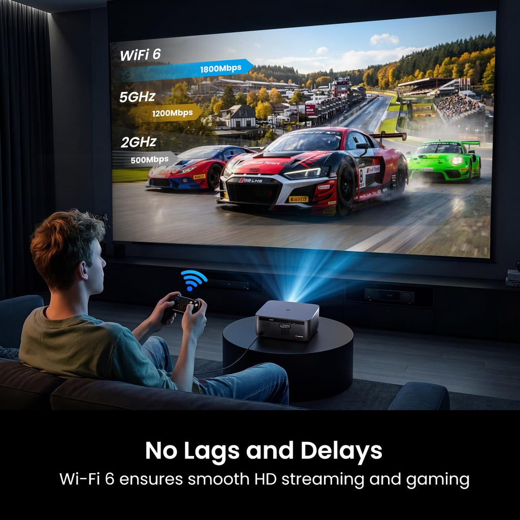 HAPPRUN 3000 ANSI Lumens Outdoor Projector with Official Google TV | 4K Supported, Dolby Audio, Auto Focus & Auto Keystone, 10K+ Apps, WiFi 6, Bluetooth, Indoor & Outdoor Movies
