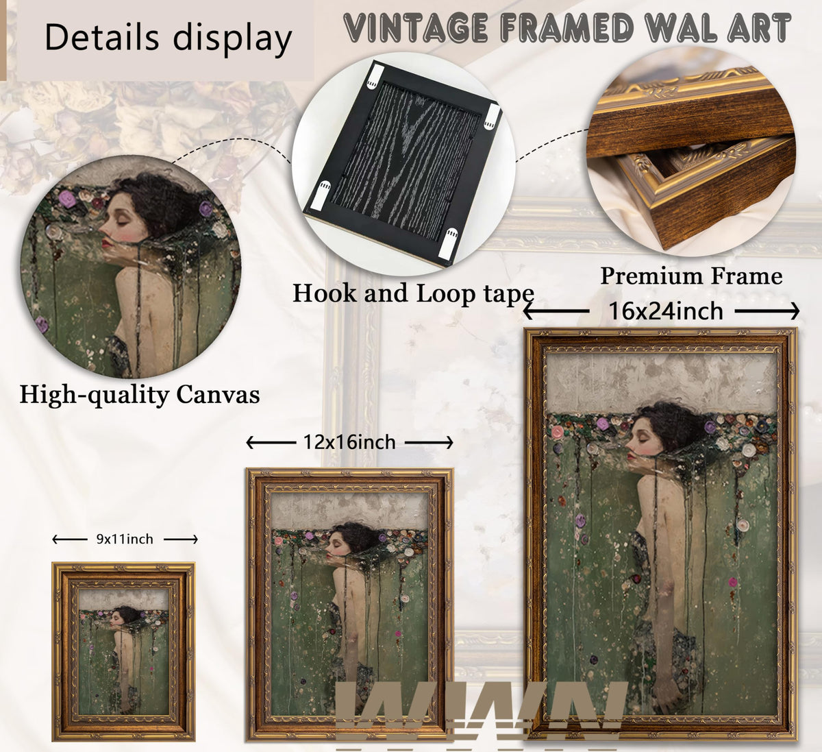 Vintage Gold Framed Ophelia Wall Art, Romantic Victorian Gothic Oil Painting Canvas Print, Dark Academia Wall Decor, Antique Woman Portrait Picture, Moody Floral Poster Artwork for Living Room Bedroom