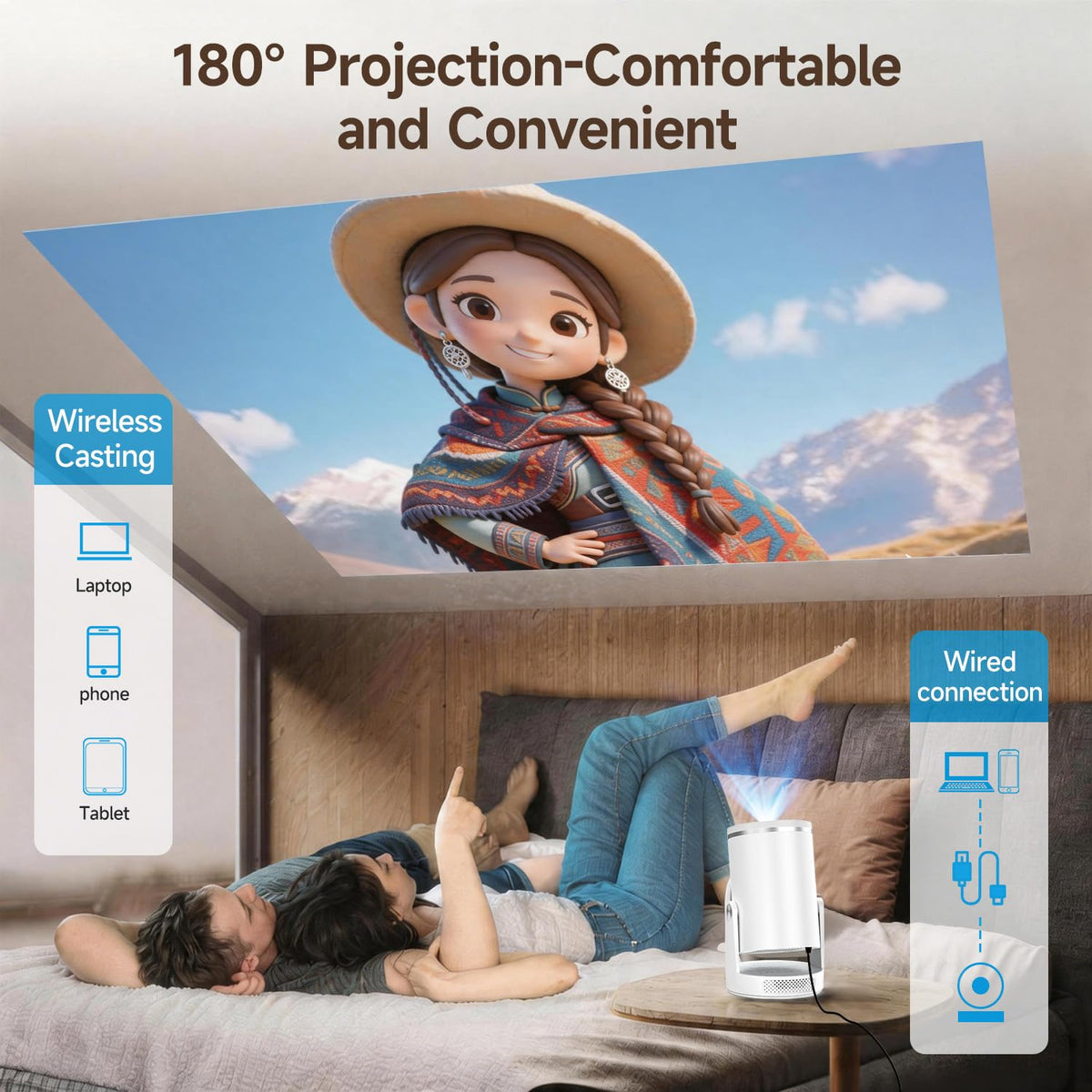 Mini Projector with Wifi 6 and Bluetooth 5.4, Smart Portable Projector 4K Support, Android 14 & 400 ANSI, Auto Focus & Keystone, 1080P Small Proyector Magcubic HY320Pro for Bedroom, Movie, Outdoor