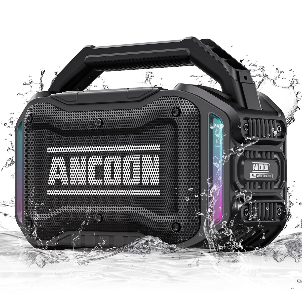 ANCOON Speakers Bluetooth Wireless: 80W(Peak) Loud Speaker with Bass | 20H, Rugged, IPX6 Waterproof, Large Jobsite Speakers for Work, Outdoor, Workshop, Garage - Portable Handle with TWS (Black)