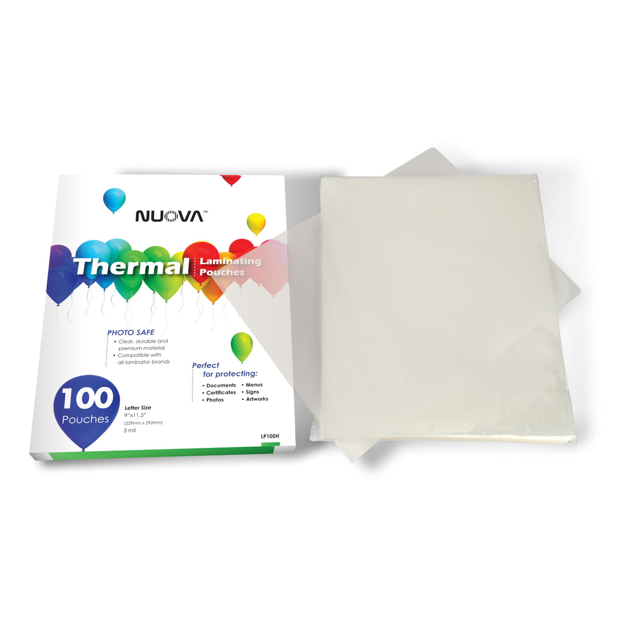 Nuova Premium Thermal Laminating Pouches 9" x 11.5", Letter Size, 3 mil, 100 Pack (LP100H)