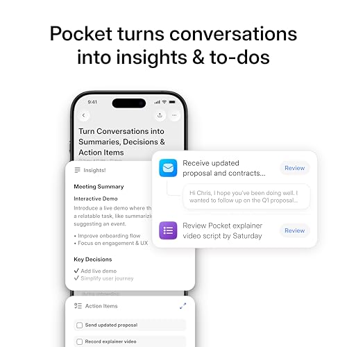 Pocket AI Voice Recorder, Auto Transcription, AI Note Taker, Space Grey | Recording Device, Action Items, Mind Maps, Ask Pocket, 4-Day Battery, MagSafe, iOS & Android