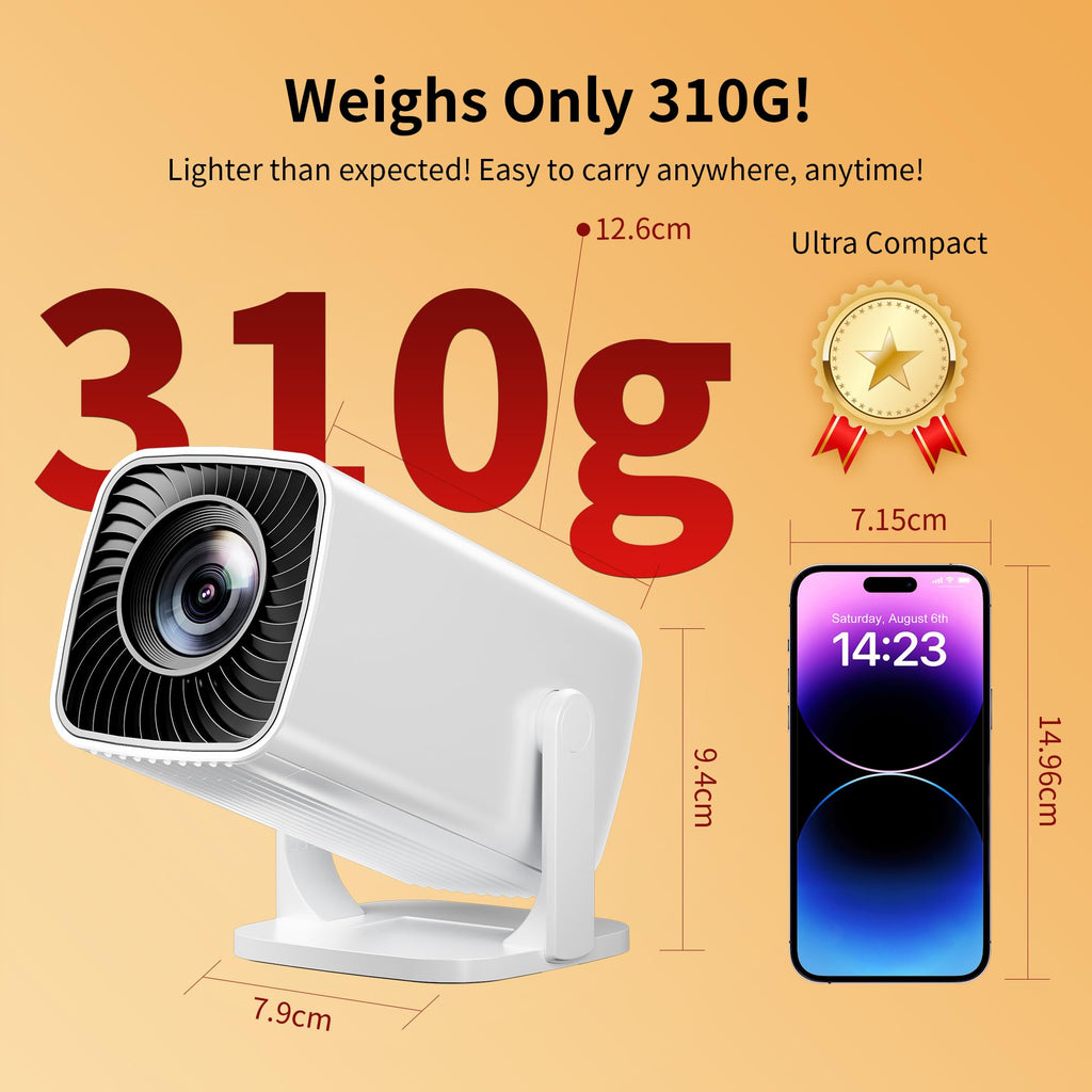 Mini Projector 4K Support, Portable Projector Full HD 1080P Support | Short Throw, 270° Rotation, Outdoor&Indoor, Ceiling Projection, Smartphone, TV Stick, Laptop, HDMI, USB, PS5 Compatible
