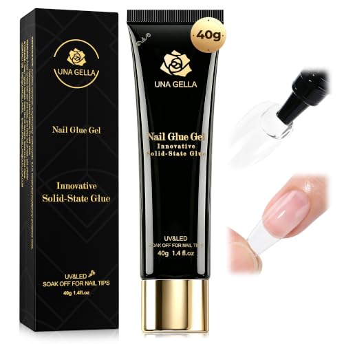 UNA GELLA Gel Nail Glue, Solid Nails Gl ue Gel 40g Lamp Curing Needed Soak Off G LUE Strong Nail G LUE G el for Acrylic Fake Nails Tips Extension Press On Nails for Gelly Tips