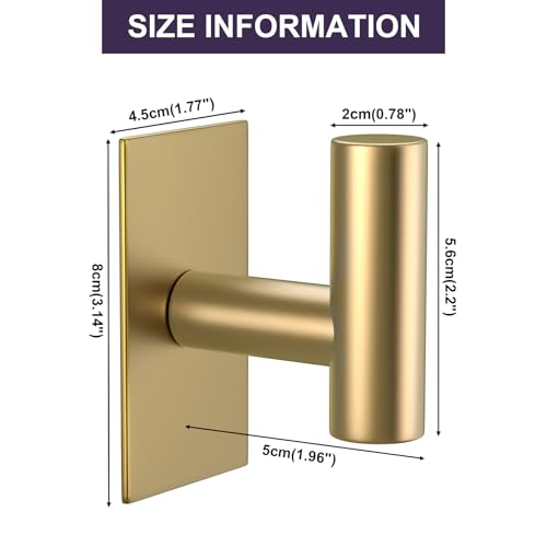 VAEHOLD Wall Towel Hooks, Heavy Duty Sticky Holder Waterproof Towel Hooks for Hanging Coat, Clothes, Closet Hook Wall Mount for Kitchen (Gold, 2 Pack)