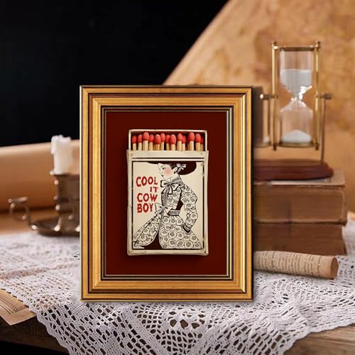 XJYISUO Vintage Gold Framed Wall Art Western Cowboy Wall Decor Southwestern Cowgirl Canvas Art Red Matchbox Pictures Burgundy Paintings Trendy Artwork for Living Room Bedroom Dorm