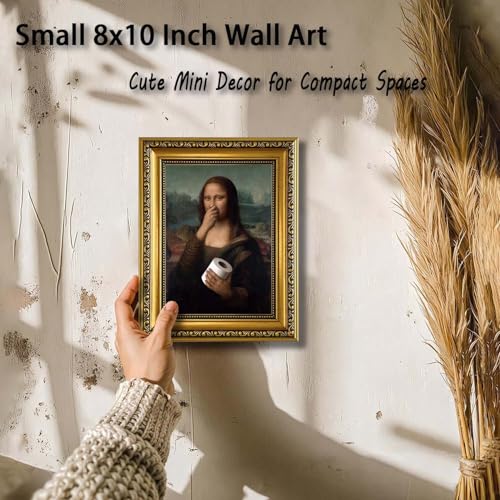 YD&YZY Bathroom Wall Art Funny Mona Lisa Wall Decor Vintage Gold Framed | Mona Lisa Pinching Nose, 8"x10" Mini Small Size Humorous Toilet Art decorations for Bathroom Restroom