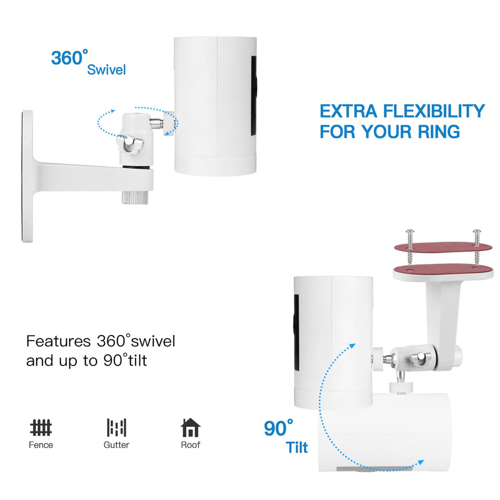 2Pack Adjustable Security Wall Mount Bracket for Ring Stick Up Cam & Ring Outdoor Cam Plus, Perfect View Angle for Your Surveillance Camera System - White