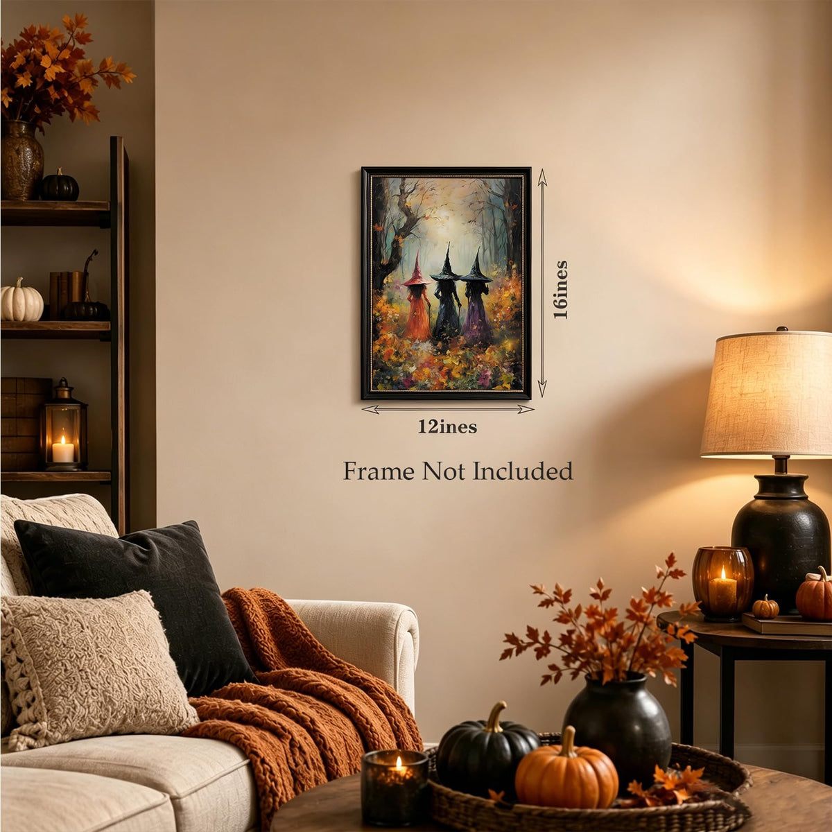 ILLBDR Halloween Three Witches Canvas Wall Art Poster 12x16 inch | Dark Academia Halloween Decor, Three Witch Silhouette Print, Gothic Artwork Fall Gift for Bedroom or Bathroom