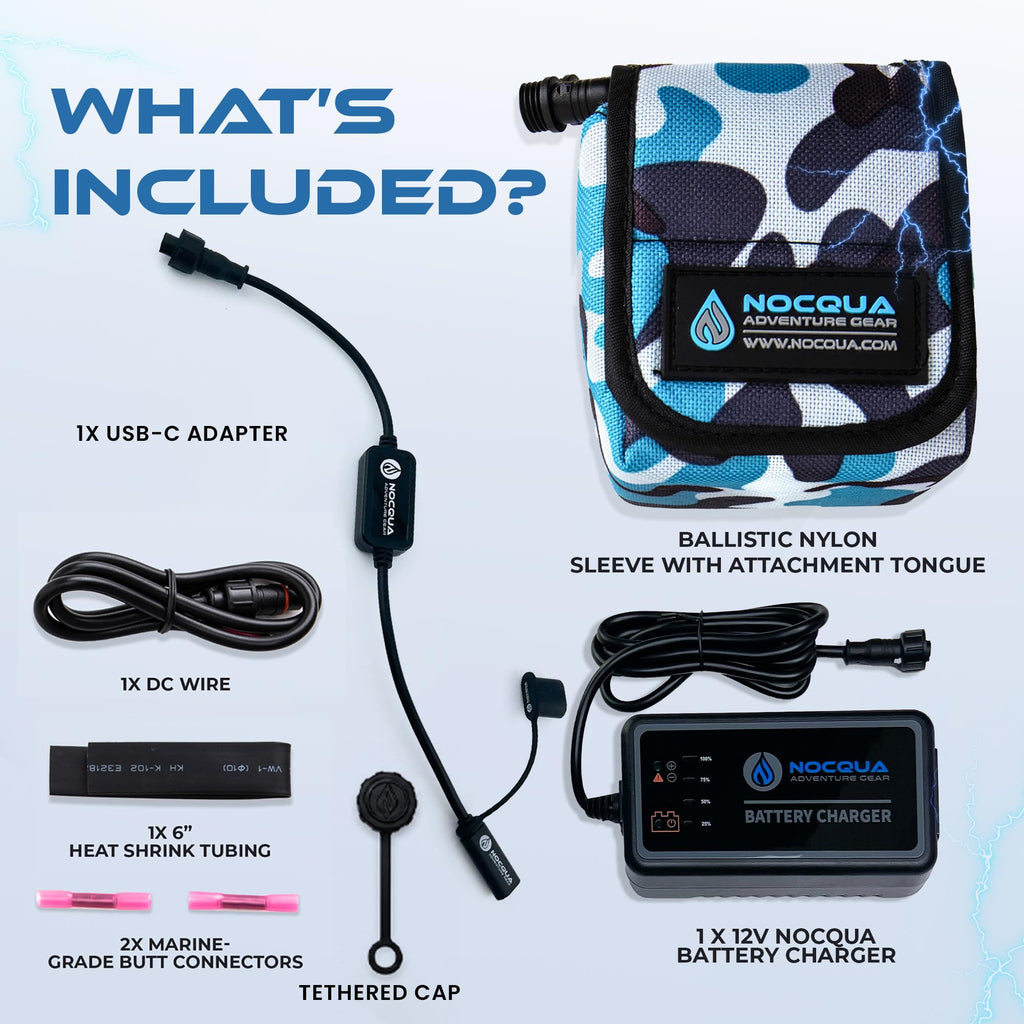 Nocqua Pro Power Kit - 12 Volt Lithium Battery with Charger - 10Ah | Battery Kit for GPS, Fish Finders & Depth Finders, Compact & Portable Kayak Battery Power for Marine Adventure & Kayaks