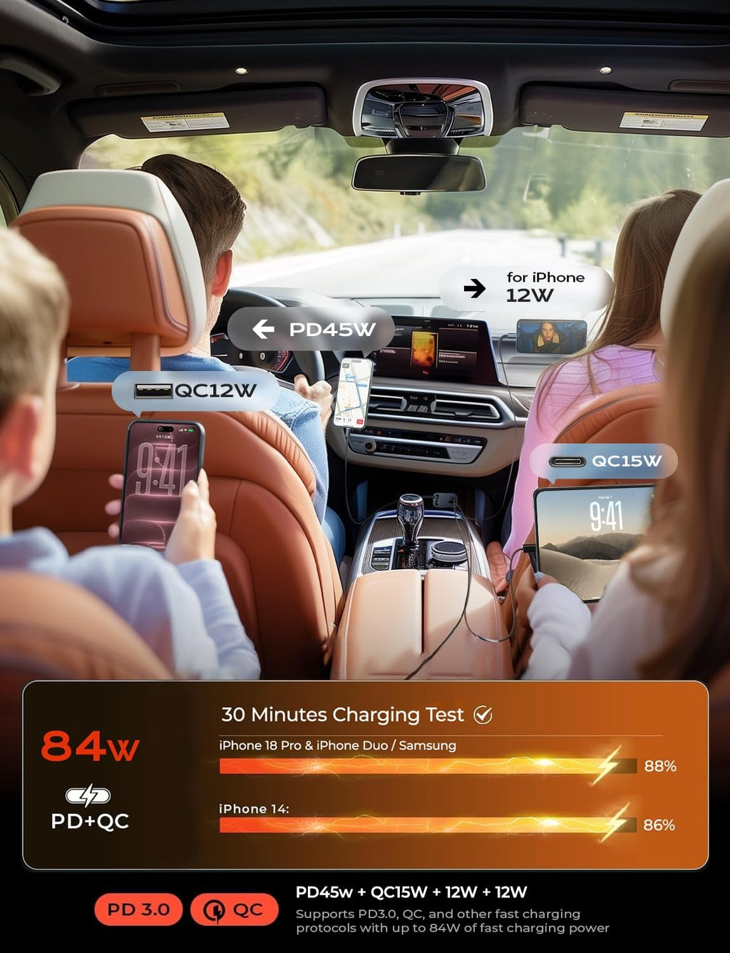 LISEN Retractable Car Charger, 84W Car Charger USB C Fast Charge, 4 in 1 | Cigarette Lighter Adapter, Car Accessories, for Christmas Day Gifts for Men Women Dad Mom, for iPhone 18 Pro Max 17 16 15 14