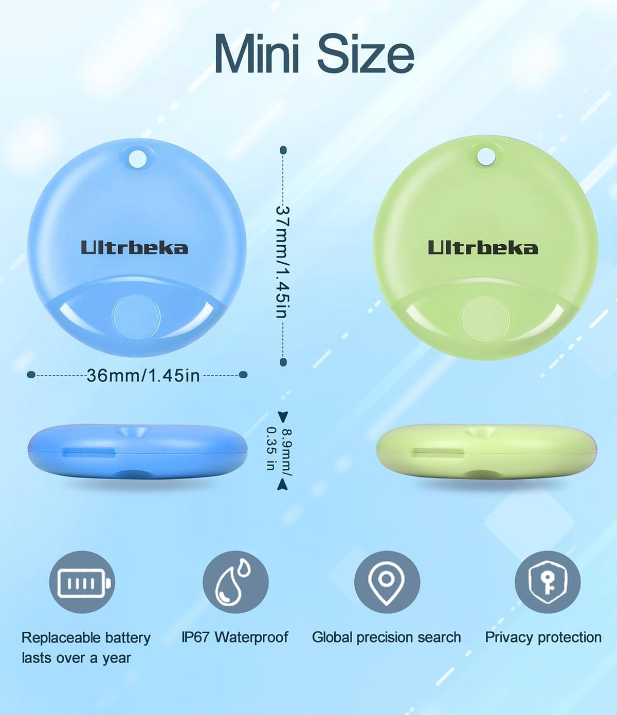Ultrbeka Air Tracker Tag 4 Pack Bluetooth Item Finder for iPhone – MFi Certified Smart Tracker Compatible with Apple Find My, Replaceable Battery, IP67 Waterproof Key Finder for Keys, Wallet, Luggage