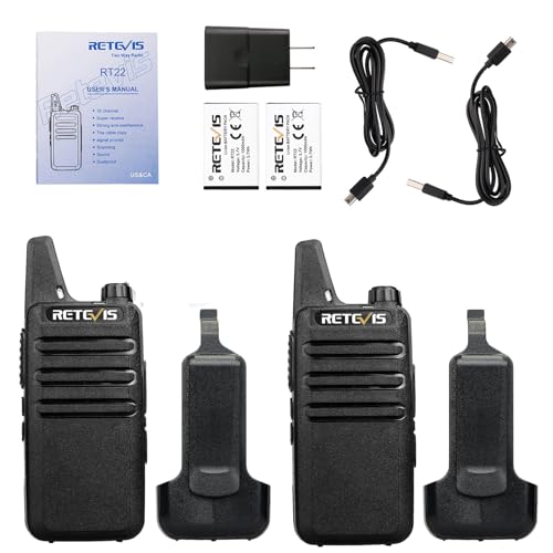 Retevis RT22 Walkie Talkies Long Range Rechargeable with Earpiece (2 Pack) | Slim & Lightweight 2 Way Radio For Camping & Hiking, Pocket-Friendly Antenna, Ready to Use, 10-Hour Battery, USB-C Charging