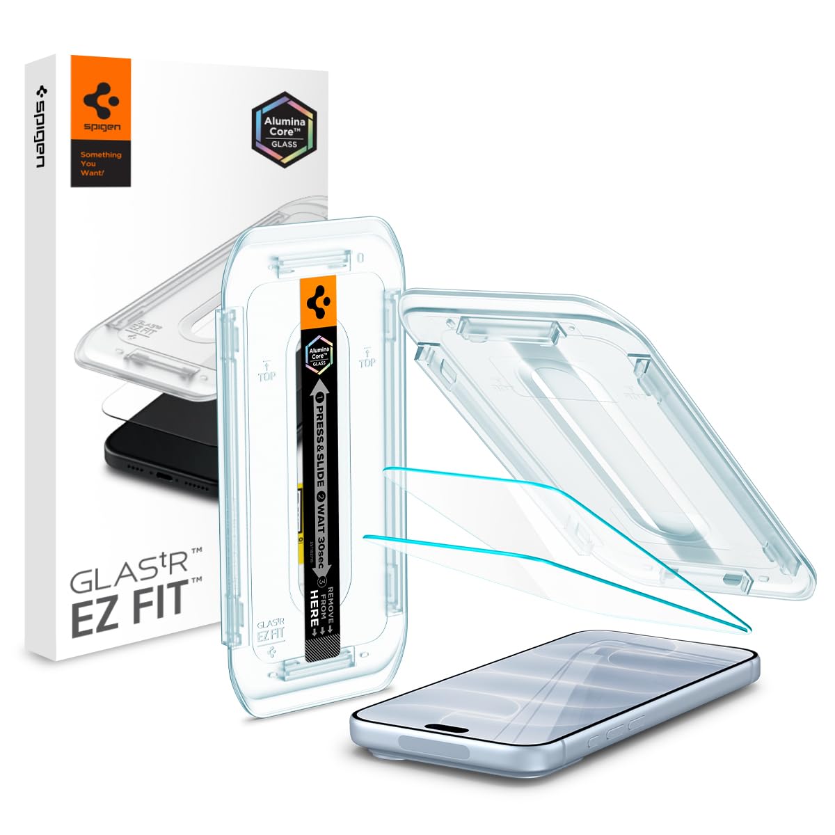 Spigen GlasTR EZ FIT Screen Protector for iPhone 18 Pro, 17 Pro, 17, 16 Pro | AluminaCore Aluminum-enhanced 9H+ tempered glass, Auto-align tray, 100% clarity, Original touch, Case-friendly, 2Pack