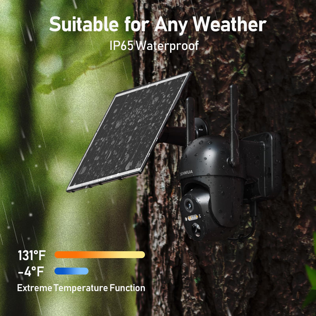 SEHMUA 4G LTE Cellular Solar Security Camera Wireless Outdoor, No Wi-Fi Solar Powered Camera, 360° Live View, 2K Color Night Vision, PIR Motion Sensor, Two-Way Talk, Built-in SIM Card