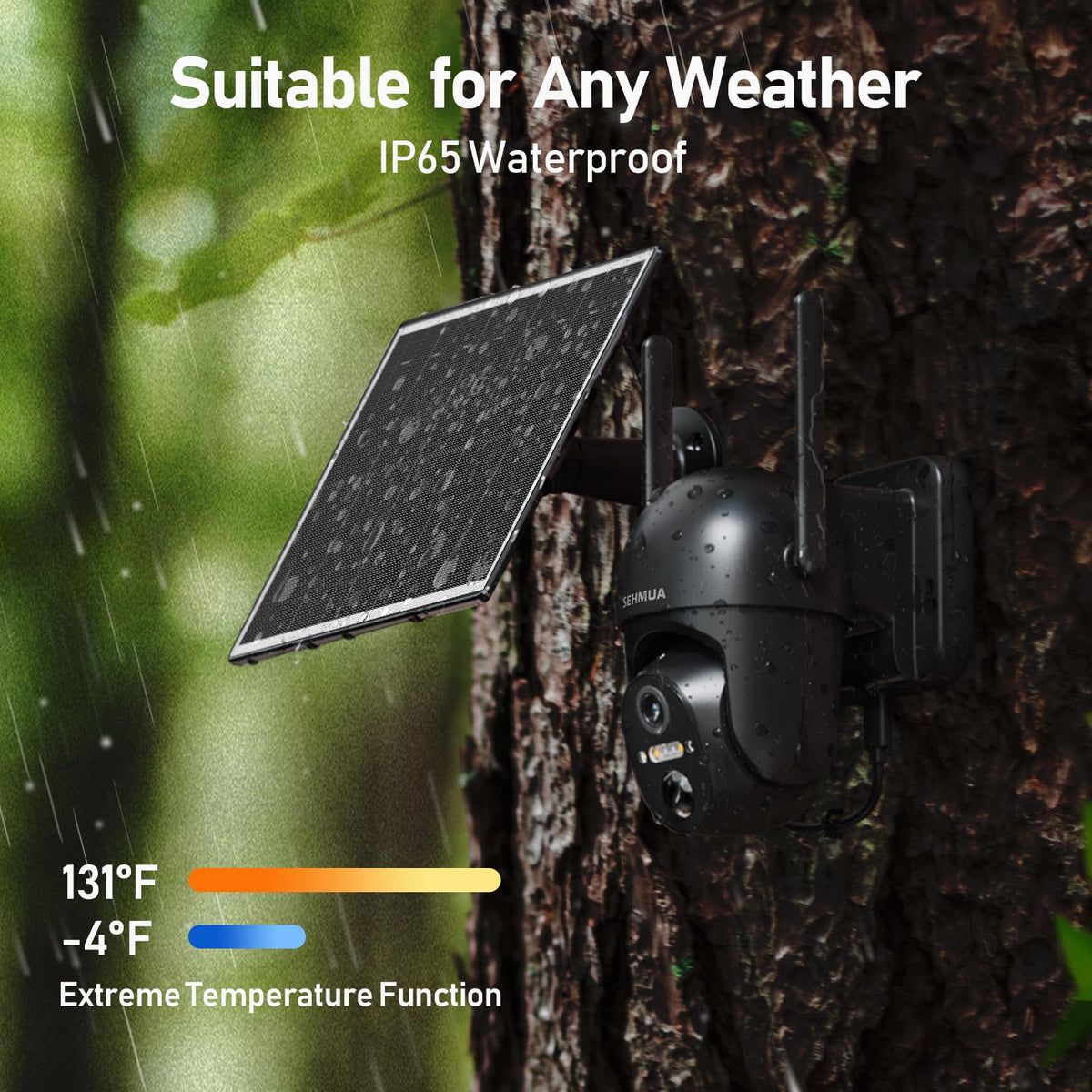 SEHMUA 4G LTE Cellular Solar Security Camera Wireless Outdoor, No Wi-Fi Solar Powered Camera, 360° Live View, 2K Color Night Vision, PIR Motion Sensor, Two-Way Talk, Built-in SIM Card
