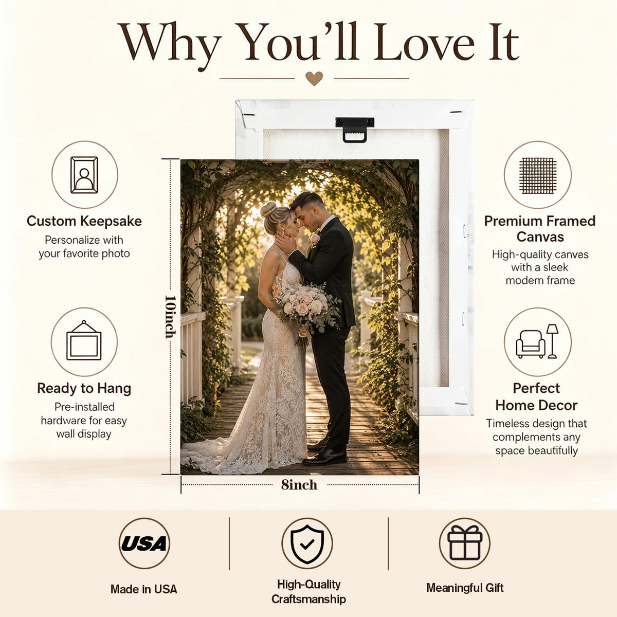 Canvas Prints with Your Photos,Ship Next Day Custom Canvas Wall Art 8x10 | Personalized Framed Canvas Pictures,Custom Photo Gifts for Wedding, Family, Frineds, Pets,Ready to Hang Home Decor