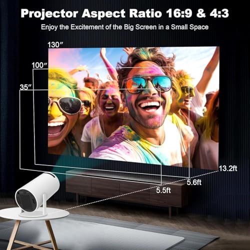 Mini Projector with Wifi and Bluetooth, Built-in App Portable Projector | Portable Projector 4K Support,Smart Video Projector with 210° Rotation,Compatible with iPhone/Android/Laptop/TV Stick