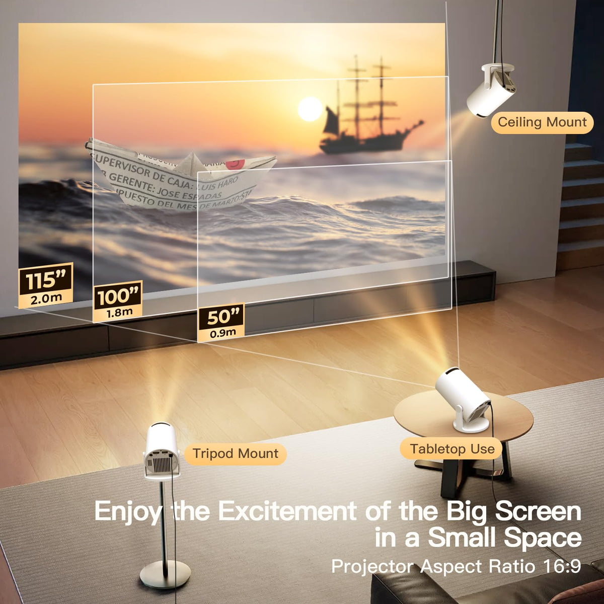 [Built-in Apps & 2026 Upgraded] Mini Projector with Wi-Fi 6 & Bluetooth 5.4, 1080P 4K Support Full HD, Auto Keystone 360° Portable Home Cinema Smart Projector for iOS/Android X1