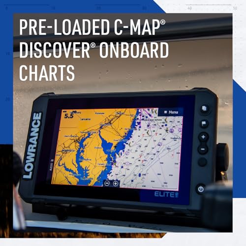 Lowrance Elite FS Fish Finder/Chartplotter, 7-12 Inch, C-MAP Charts | 7, 9, 10 or 12-inch display; transducer options; Preloaded C-MAP DISCOVER OnBoard Charts; networking; ActiveTarget 2 XL ready