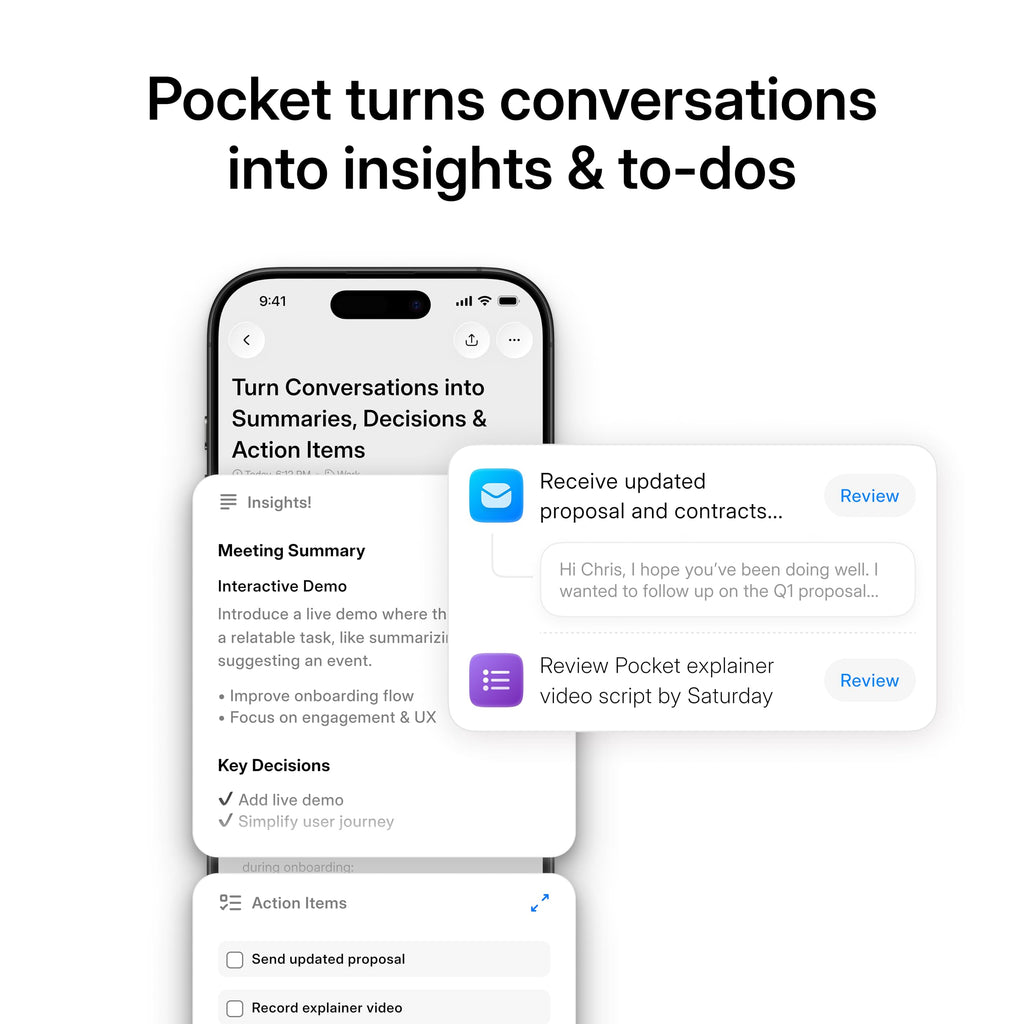 Pocket AI Voice Recorder, Auto Transcription, AI Note Taker, Space Grey | Recording Device, Action Items, Mind Maps, Ask Pocket, 4-Day Battery, MagSafe, iOS & Android