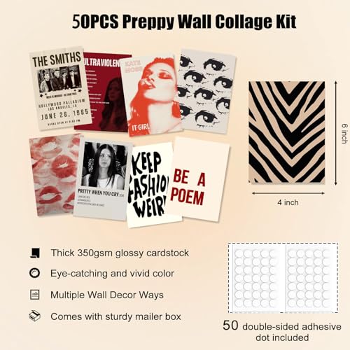 KBKBART 50Pcs Downtown Girl Room Decor, Y2k Wall Art Prints for Bedroom, Coquette Wall Collage Kit for Room Aesthetic, 4"x6" Vintage Photo Collage Kit Pictures, Retro Rockstar Posters Dorm Decor