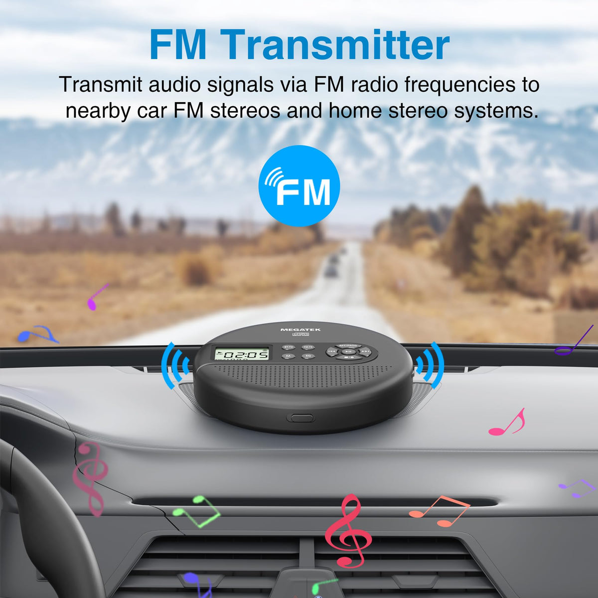 MEGATEK Portable CD Player with Bluetooth RX/TX, FM Transmitter & USB