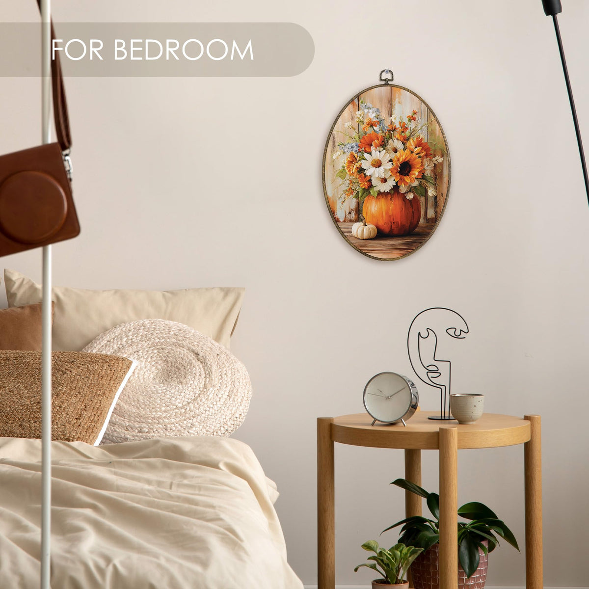 Fewgb Fall Pumpkin Autumn Floral Pictures Oval Wall Art Decor Framed 9x12