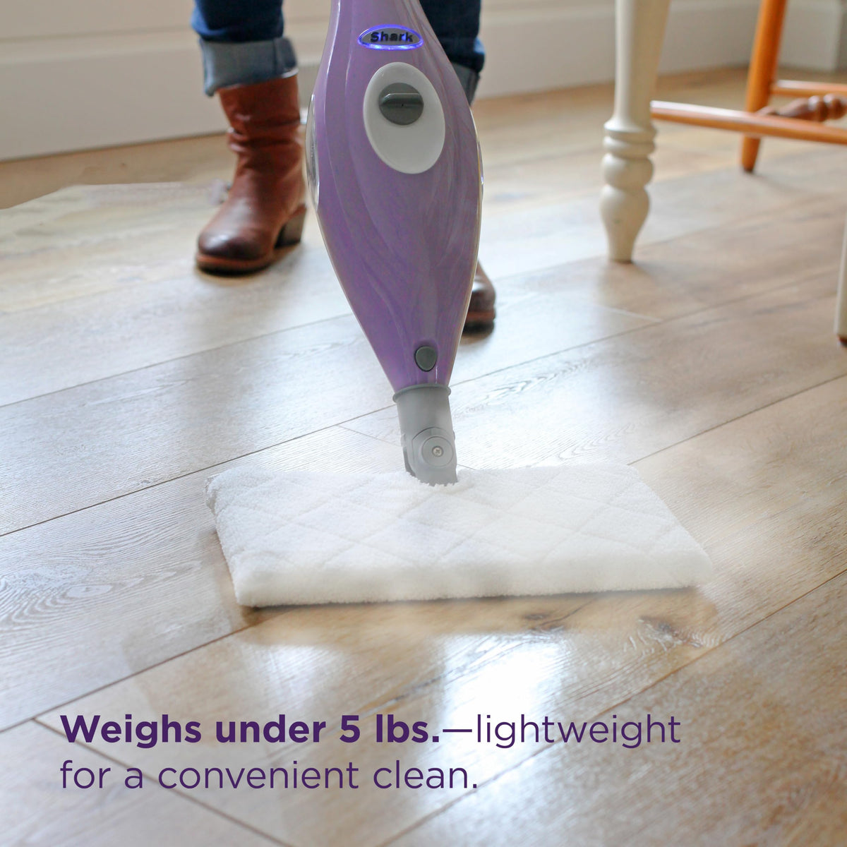 Shark Steam Pocket Mop with 2 Washable Double-sided Pads, Purple, S3501 | Lightweight, 2 Machine Washable Double-Sided Microfiber Pads, Swivel Steering, Steam Sanitization on Sealed Hard Floors
