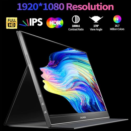 MNN 15.6" FHD 60Hz Portable Monitor USB-C HDMI IPS HDR Gaming Laptop | 15.6" FHD IPS HDR, USB-C one-cable, PC/Mac/Phone/Switch, Smart Case,Laptop , low blue, work&game