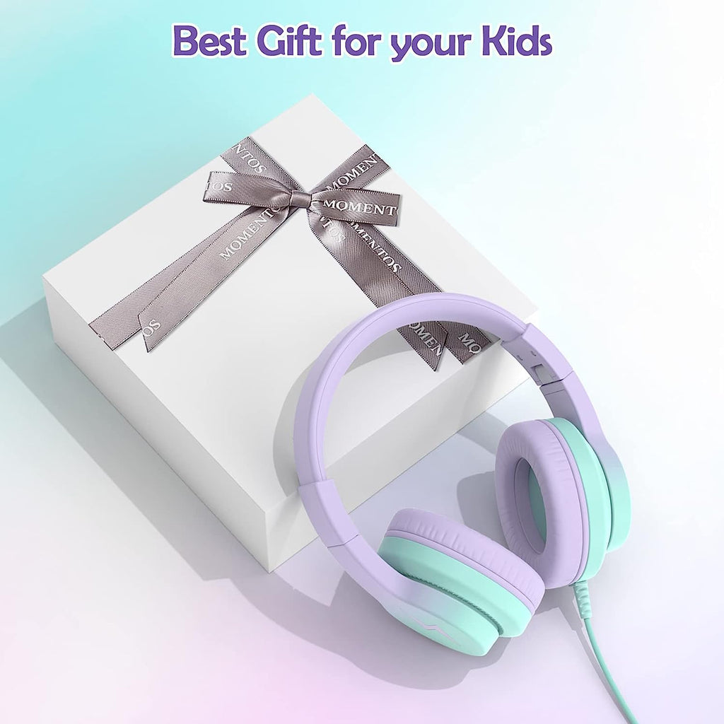Candy Bila Wired Kids Headphones for School, Over-Ear for Boys Girls | Volume Limiter 85/94dB, HD Stereo Sound, Microphone and Wired Control,Foldable Design, Gradient Purple