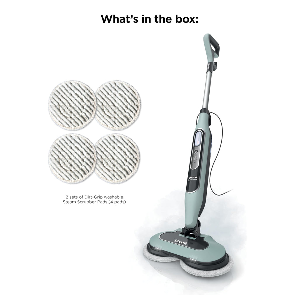Shark Steam & Scrub Steam Mop, All-in-One Hard Floor Cleaner, Grey, S8001 | LED Headlights, 4 Dirt Grip Soft Scrub Pads Included, XL Water Tank, Swivel Steering