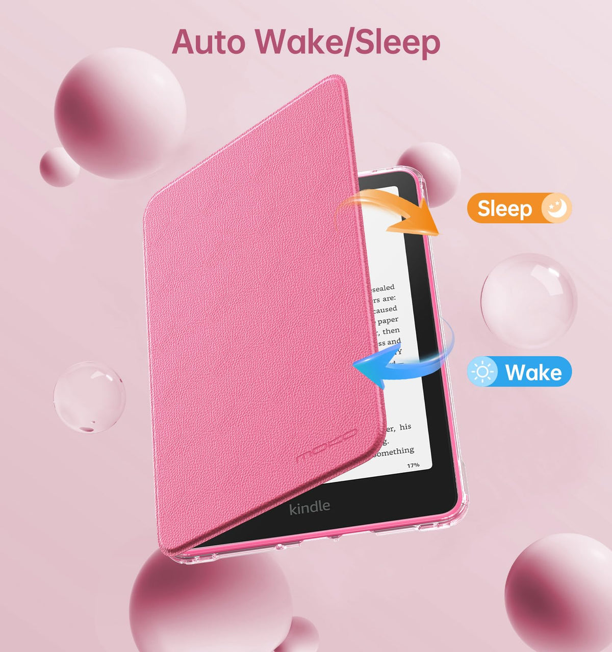 MoKo 360°Rotating Case for 7"Kindle Paperwhite 12th Gen/Colorsoft,Raspberry | Detachable Magnetic, Clear Back, Adjustable Stand Cover, Auto Wake/Sleep, for Kindle Colorsoft 1st Gen 2025/2026