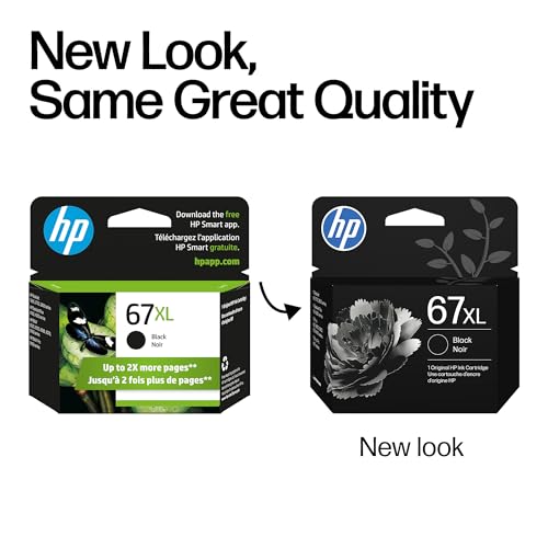 HP 67XL Black High-Yield Ink Cartridge | Works with DeskJet 1255, 2700, 4100, Envy 6000, 6400 Series | Eligible for Instant Ink | 3YM57AN | Packaging May Vary