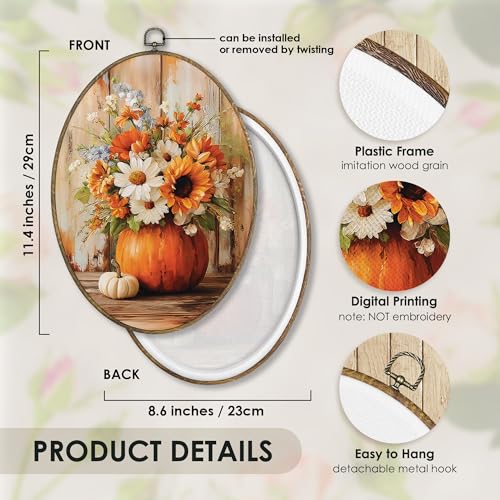 Fewgb Fall Pumpkin Autumn Floral Pictures Oval Wall Art Decor Framed 9x12