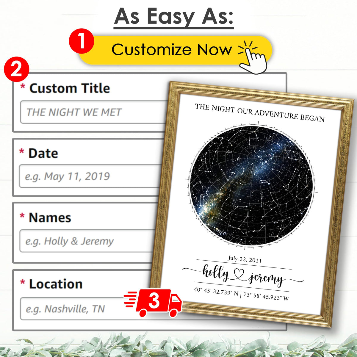 Custom Star Map Art Print - Fully Personalized (Your Details, Size, Color, Framing) | Gift for Mother's Day | Romantic Gift Husband | Paper Anniversary for Men | Special Ocassions (e.g. Wedding, Birthday, etc)