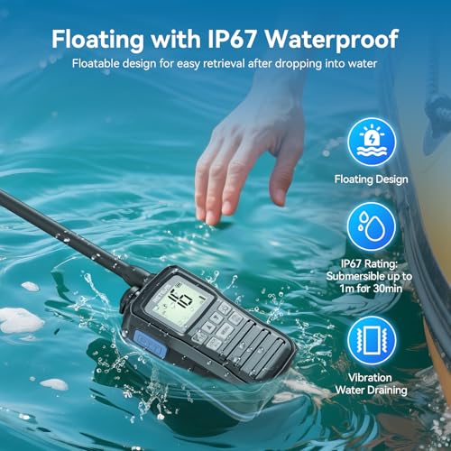 Retevis RM01P 3.5W Marine Radio VHF IP67 Floating, USB-C for Fishing(1Pack) | Hunting&Fishing, Floating, Car Charger, 15-Hour Battery, Portable, NOAA Weather Alert, 88 Channel, Vibration Drainage,3-Watch