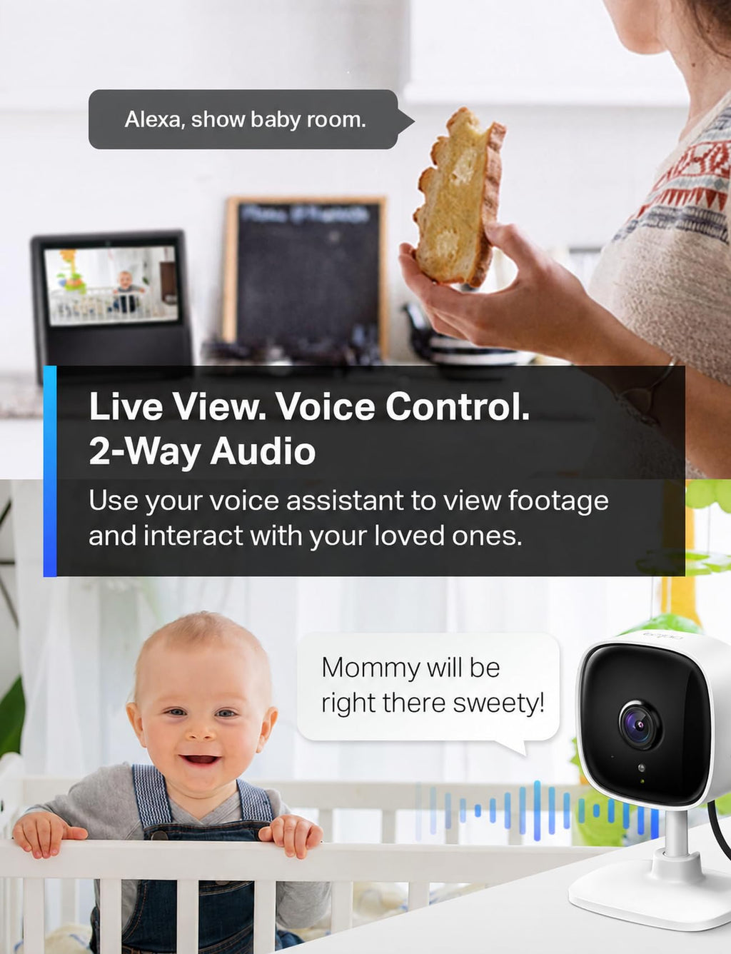 Tapo 1080P Indoor Security Camera, Baby Monitor, Dog Camera, Wired, C100 | Motion Detection, 2-Way Audio, Siren, Night Vision, Cloud & SD Card Storage, Works w/Alexa & Google Home