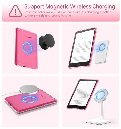 MoKo 360°Rotating Case for 7"Kindle Paperwhite 12th Gen/Colorsoft,Raspberry | Detachable Magnetic, Clear Back, Adjustable Stand Cover, Auto Wake/Sleep, for Kindle Colorsoft 1st Gen 2025/2026