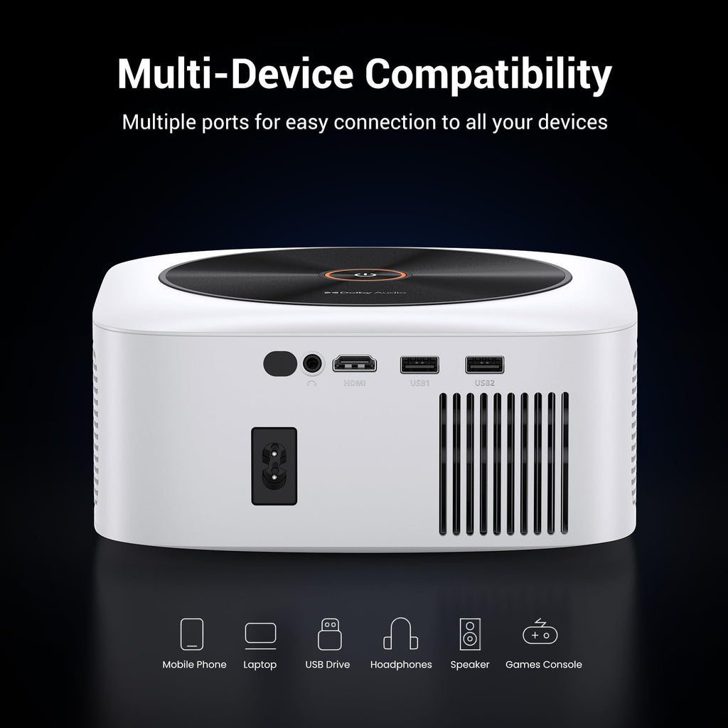 HAPPRUN 1500 ANSI Smart Outdoor Projector, Built-in Apps, 30W Dolby Audio | 4K Decoding,Auto Focus,10K+ Apps,Movie Projector with WiFi Bluetooth,Portable Indoor Proyector Compatible with Phone/TV Stick
