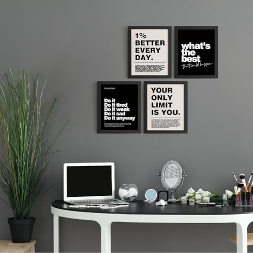 DSHFG Motivational Inspirational Office Wall Art Decor Prints Set of 4 | Black Office Motivational Wall Decor Trendy Retro Positive Affirmations Quotes Wall Decor Gym Posters, 8x10 Unframed
