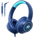 Kids Headphones Wired for School, 3.5mm Safe Volume Limited with Mic, Navy | Plug in Kid headphones with Cord, Over Ear Foldable, 85/94dB for Toddler Boy Girl Classroom Chromebook Tablet Airplane Travel