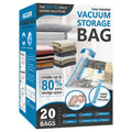 Vacuum Storage Bags with Hand Pump, Vacuum Seal Space Saver Bags,20 Combo | 80% Space-Saving Bags for Clothing, Blankets, Pillows, Bedding & Comforters; Multi-Size Variety Pack for Home & Travel