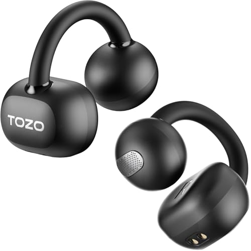 TOZO OpenEarRing Open Ear Earbuds 40H Bluetooth 5.4 Lightweight Comfort | Open Ear Clip On Wireless Earbuds with Smart Digital LED Display, Stable Connection, Secure Fit for Driving Workout Black