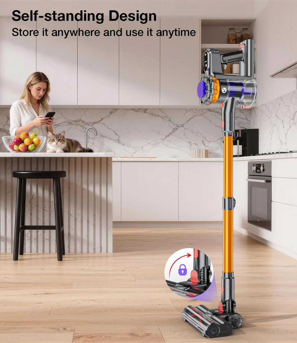 KQAHA Cordless Vacuum Cleaner, 600W 50KPA Vacuum Cleaners for Home, 65Mins Stick Vacuum Cordless with Self-Standing, LED Display & Anti-Tangle, Lightweight Wireless Vacuum for Pet Hair/Carpets/Floors