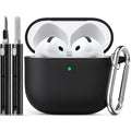 Ljusmicker for AirPods 5/4 Case (2026/2024) with Cleaner Kit,Black | Soft Silicone Protective Cover for Apple AirPods 5 Case/AirPods 4 Case with Keychain for Women Men,Supports Wireless Charging