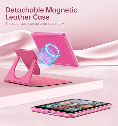 MoKo 360°Rotating Case for 7"Kindle Paperwhite 12th Gen/Colorsoft,Raspberry | Detachable Magnetic, Clear Back, Adjustable Stand Cover, Auto Wake/Sleep, for Kindle Colorsoft 1st Gen 2025/2026