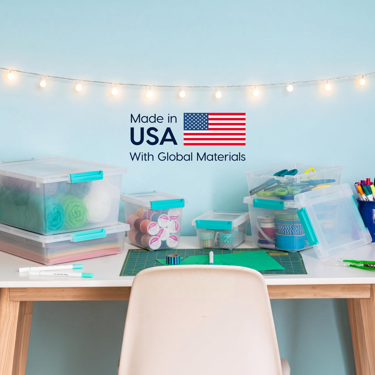 IRIS USA Storage Bins with Lids |Made in USA| 6 Qt - (4-Pack) - Clear | 14"L x 11"W x 3.25"H - Sensory Craft Organizers, Plastic Clip Box Totes, Containers for Paper, Office, Art & Study Supplies