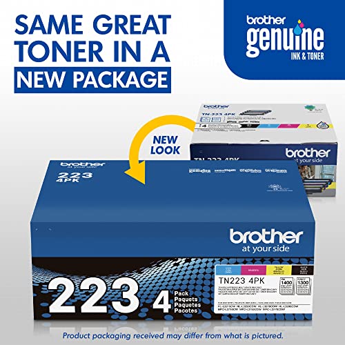 Brother Genuine TN223 4PK, Standard-Yield Toner Cartridge, Four Pack | Includes black, cyan, magenta, yellow cartridges for HL-L3210CW, MFC-L3710CW, MFC-L3770CDW printers