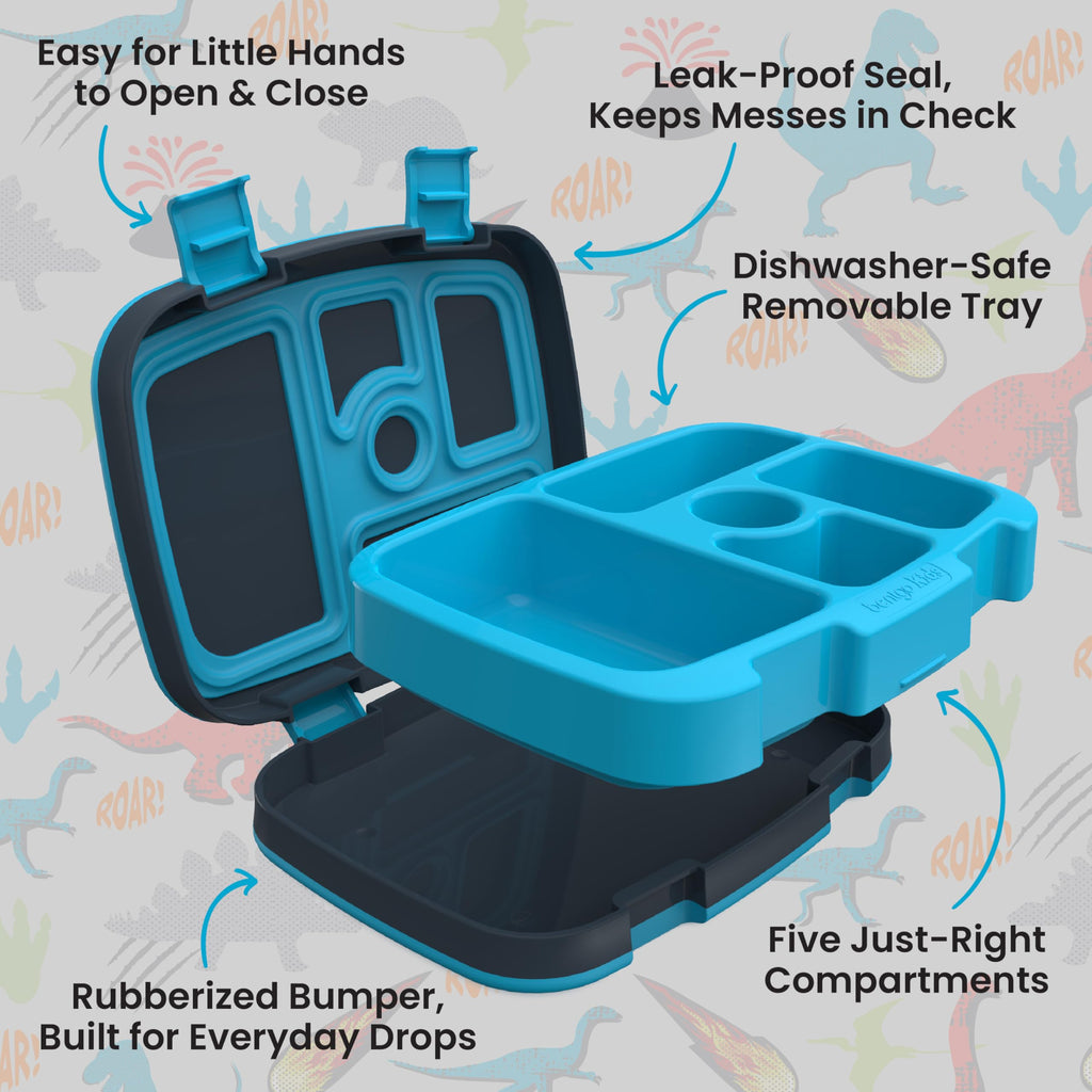 Bentgo Kids Prints Leak-Proof 5-Compartment Bento-Style Kids Lunch Box | Ideal Portion Sizes for Ages 3-7, Durable, Drop-Proof, Dishwasher Safe, PFAS & BPA-Free Materials (Dinosaur)